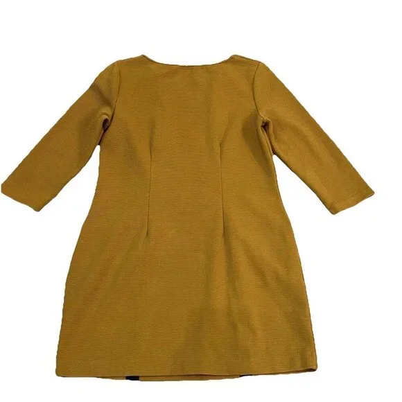 Boden Anita Ottoman Shift Dress Size 6P Gold Blue Ribbed Pullover Pockets Mini - Picture 2 of 7